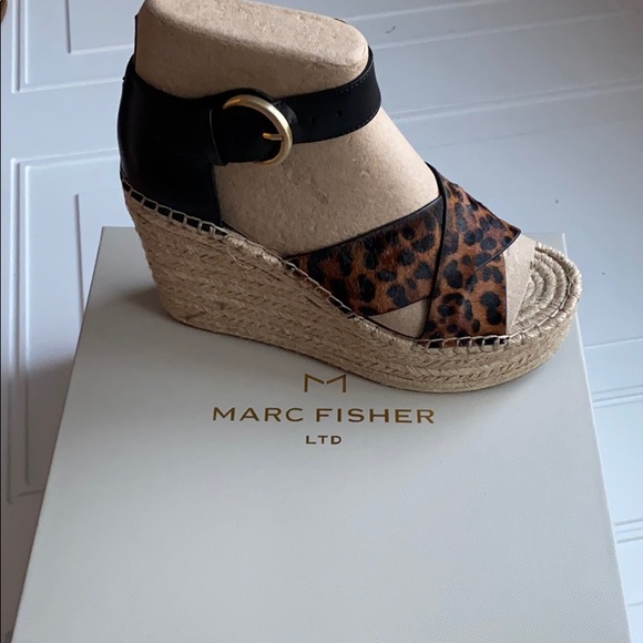 NIB Marc Fisher Amari Leopard Calf Hair Espadrille Wedge Sandal 7.5 - Picture 5 of 8